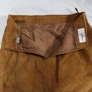 VTG CEDARS Brown Sueded Genuine Leather Skirt Sz 14 US